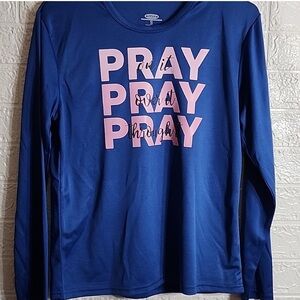 Womens Blue Long Sleeve Graphic Tee